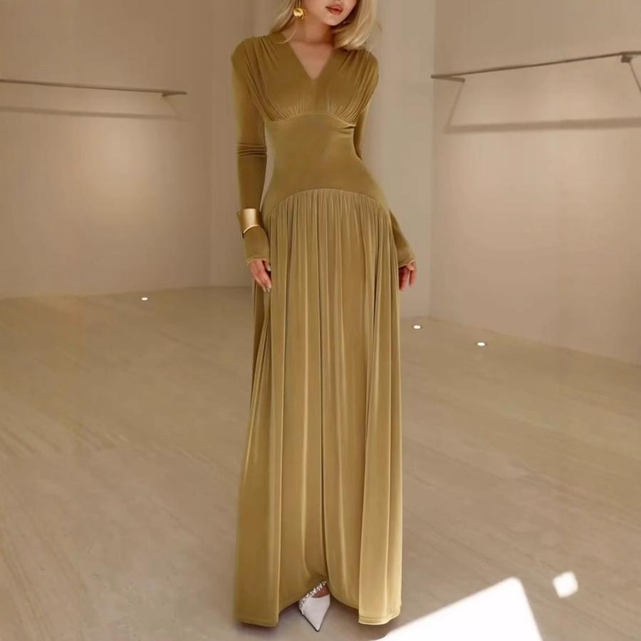 

Women s Winter Elegant Slim Fit Long Sleeve Dress, Shiny Velvet Evening Gown XXL хакі