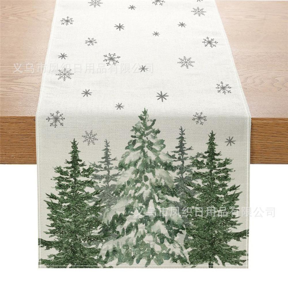 Christmas Table Runner Winter Snowman Santa Print Dining Table Mat for Holiday Decor