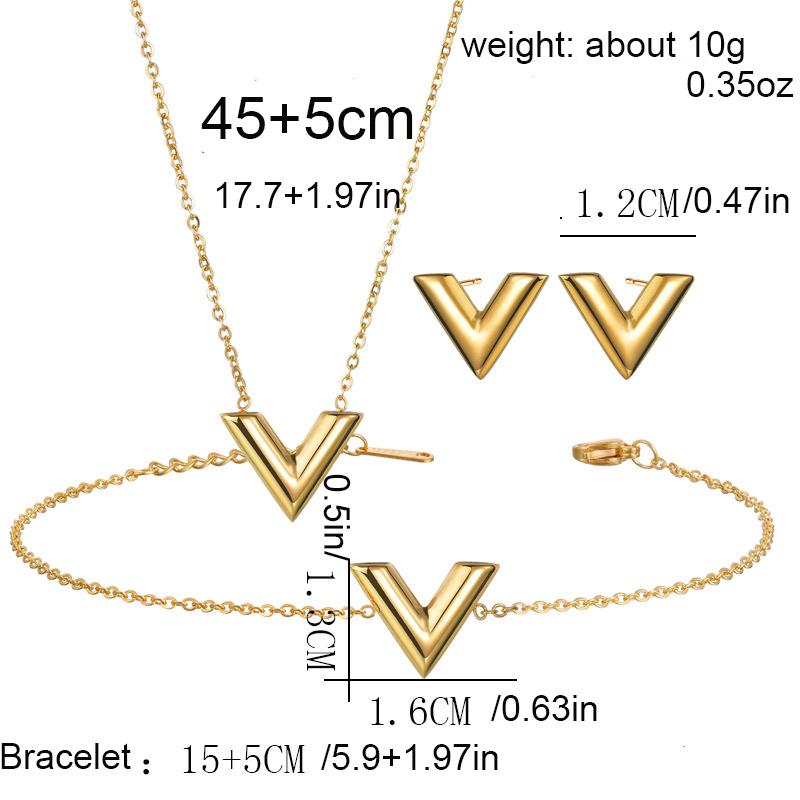 4pcs/set Stainless Steel Letter V Bracelets For Women Girl  Bangle  Jewelry Set  Gift For Birthday Party , Mothers Day