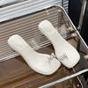 Transparent Fairy Thick Heel Bow Summer Wind Outer Wear Slippers Square Toe Crystal Sandals Clip