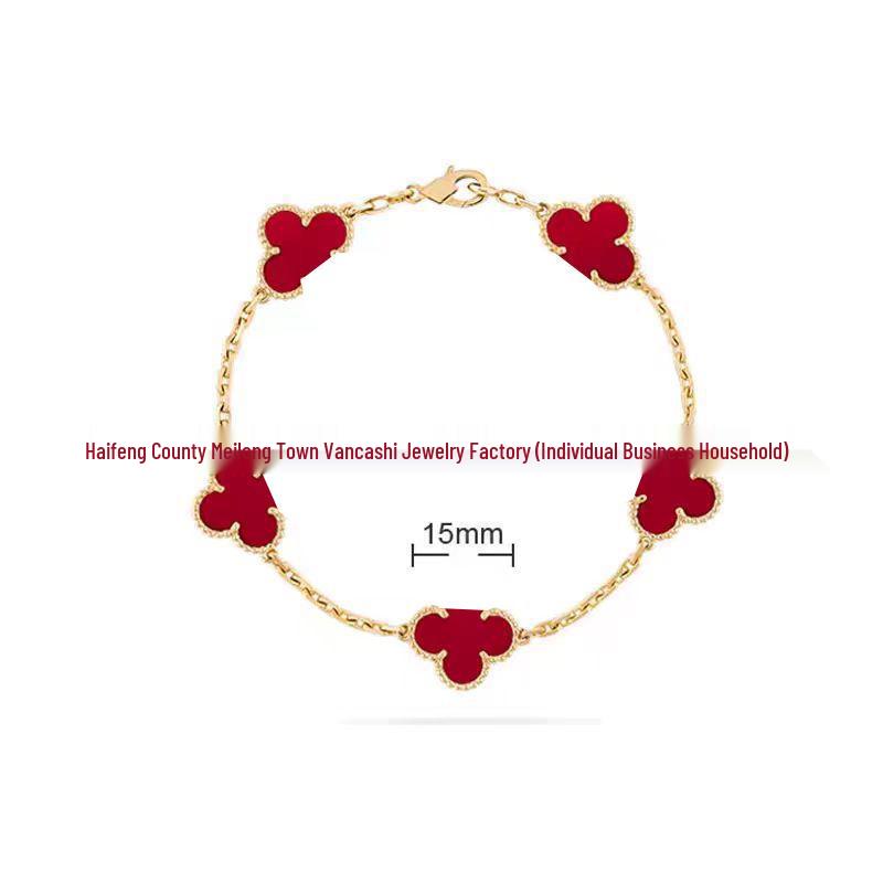 Bransoletka V Gold z Różowego Złota 18K z Koniczyną na Szczęście, Fioletowym Chalcedonem i Czerwonym Agatem dla Kobiet