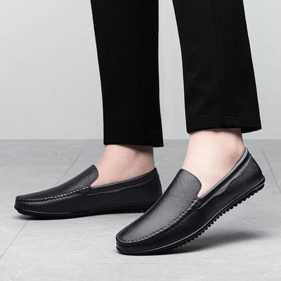 Herren Echtleder Slipper Slip-On Bequeme Flache Lässige Atmungsaktive Schuhe mit Weicher Sohle Rutschfest Leicht Herren Laufschuhe