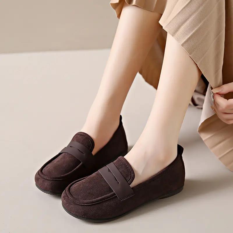 Woman's Spring Autumn Leather Casual Shoes Soft Bottom Non Slip Breathable Cover Foot Shallow Mom's Shoes Work Shoe Loafers Shoe