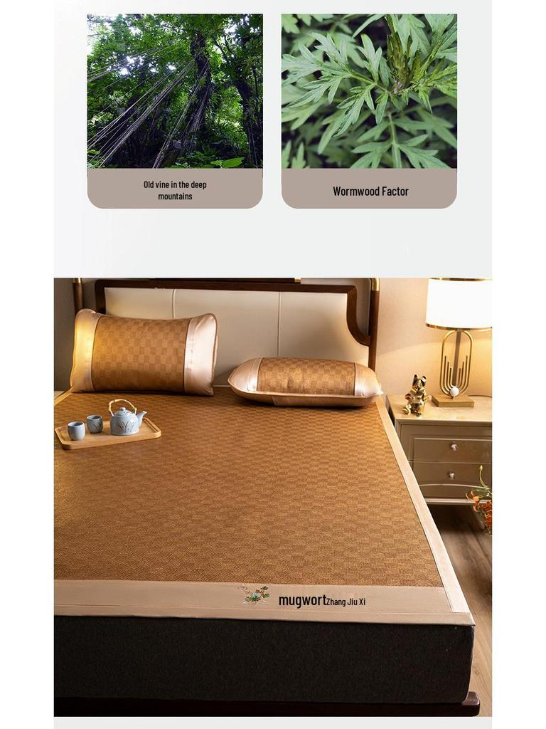 Summer Double-Sided Foldable Rattan and Ice Silk Cooling Mat