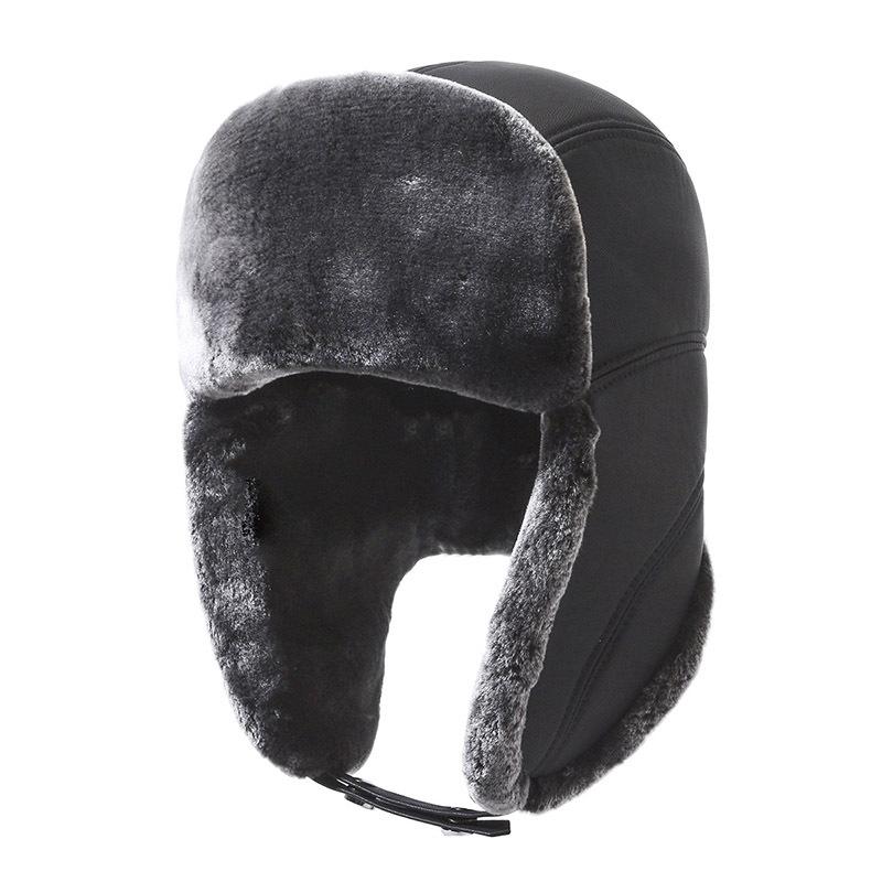 

Кожаные шапки-бомберы для мужчин, ветрозащитная, морозостойкая, защита ушей, хлопковая кепка для среднего возраста, бархатная, толстая, зимняя, теплая кепка серый