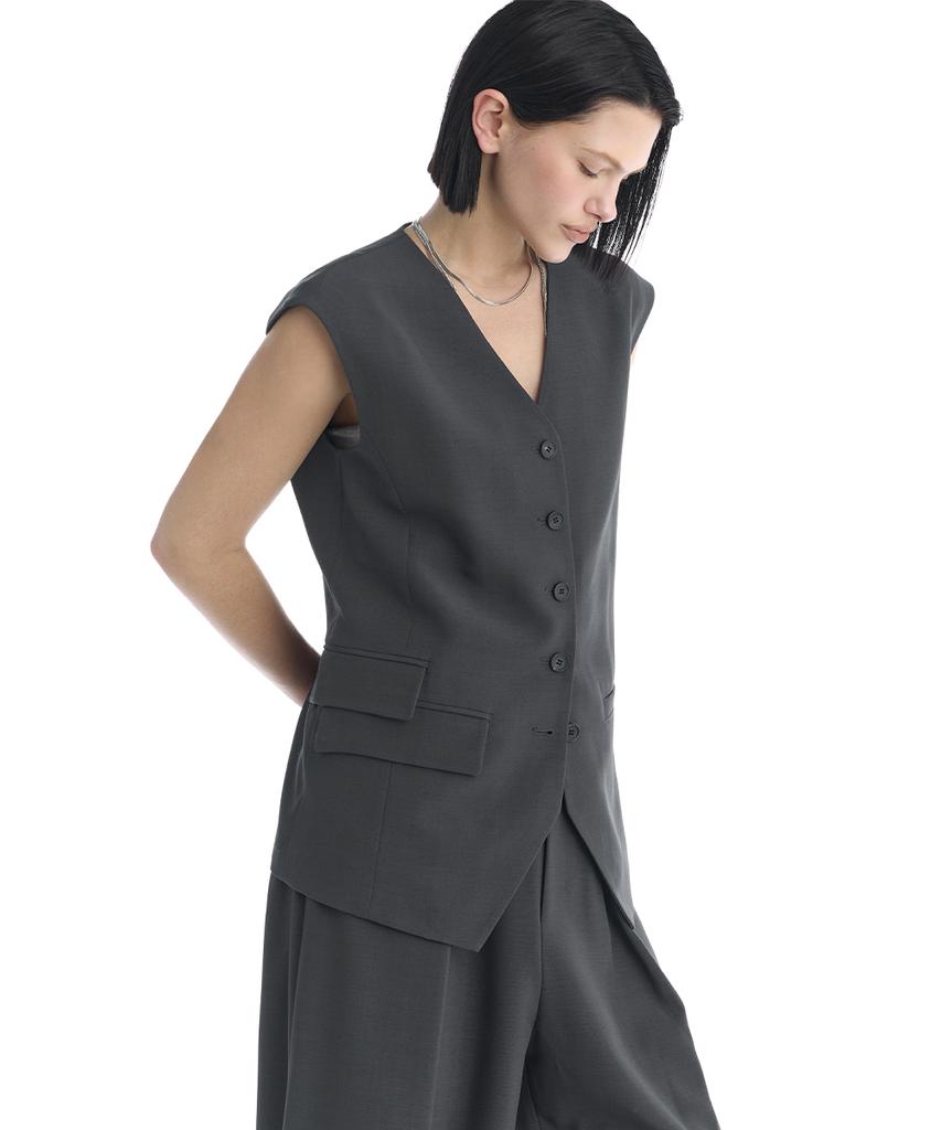 Treemingbird Minimal Button-Detail Set-Up Vest [ Charcoal ]