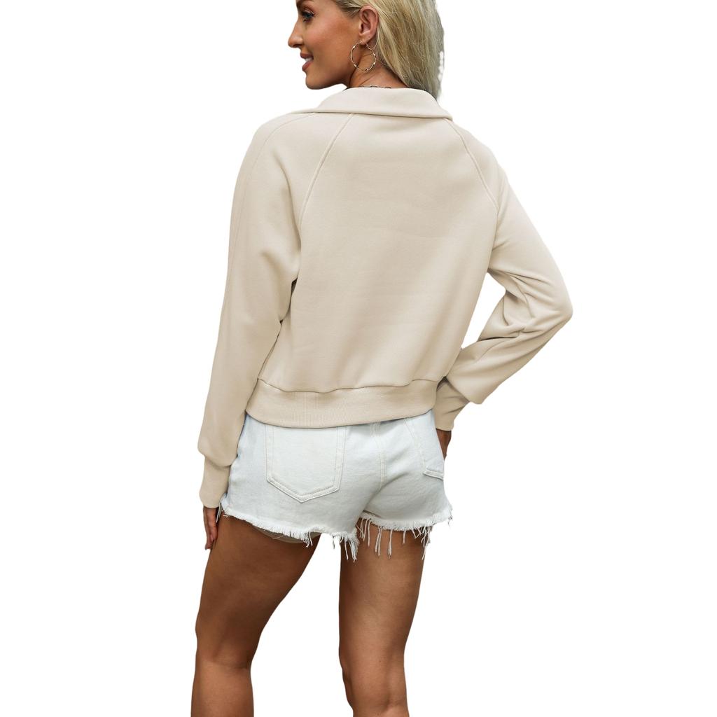 Women's Cropped Zip-Up Hoodie with Pockets Long Sleeve Loose Fit Color Sweatshirt