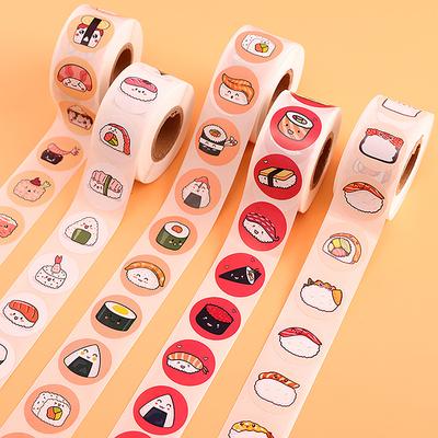 1Roll 2.5Cm/1Inch Circular Cartoon Sushi Pattern Sticker Birthday Wedding Decor Sticker Baked Dessert Lunch Box Label Sticker