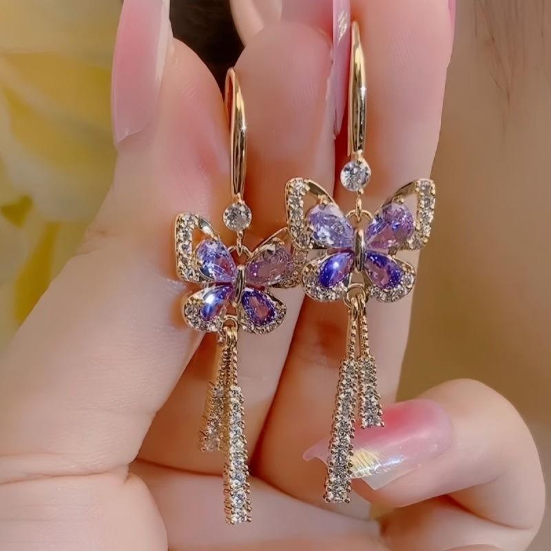 New High-end Fashion Flower Long Earrings Internet Celebrity Elegant Temperament New Butterfly Fringed Ear Jewelry