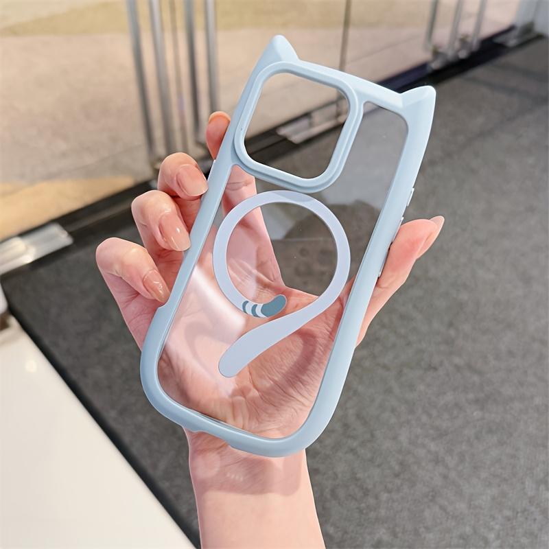 Magnetic Suction Cat Tail Transparent Frosted Case for iPhone 16 15 14 Plus 13 12 Mini 11 Pro Max Anti Fall Large Hole Cover