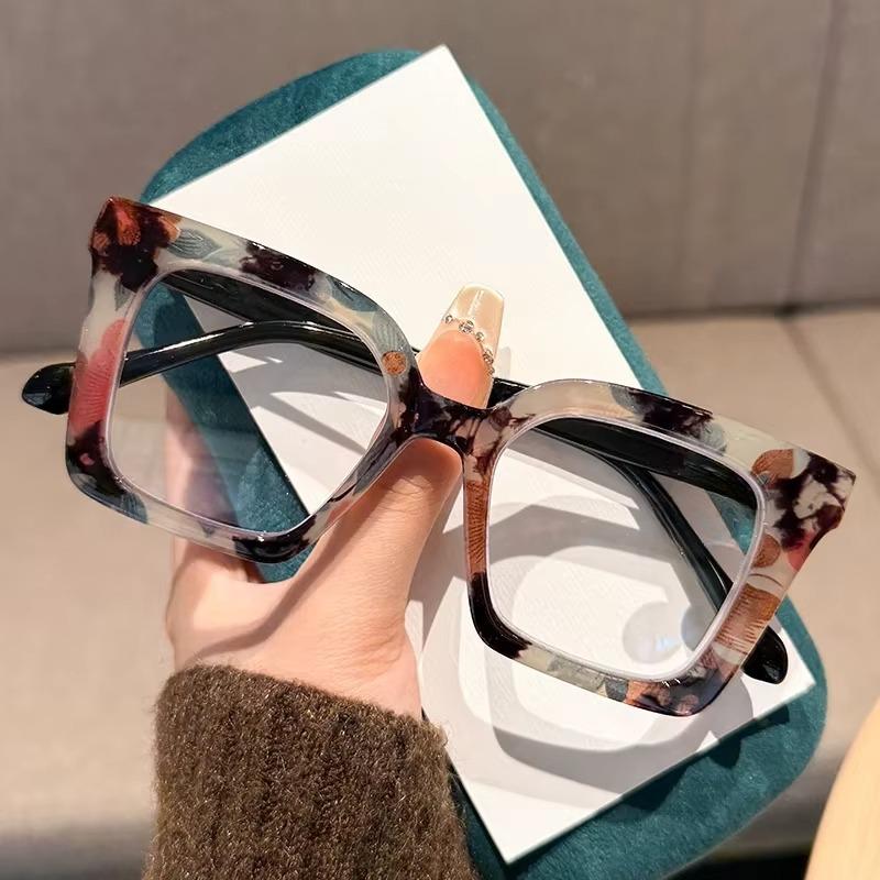 

European and American Trendy Large Frame Anti Blue Light Reading Glasses Men Women High Definition Durable Spring Foot Presbyopia Eyeglasses +400 degrees