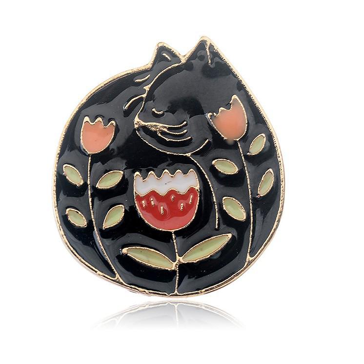 European and American Rose Flower Double Cats Brooch - Fashion Jewelry