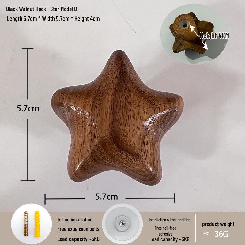 Solid Wood Moon, Star & Cloud Coat Hook for Hallway or Bedroom