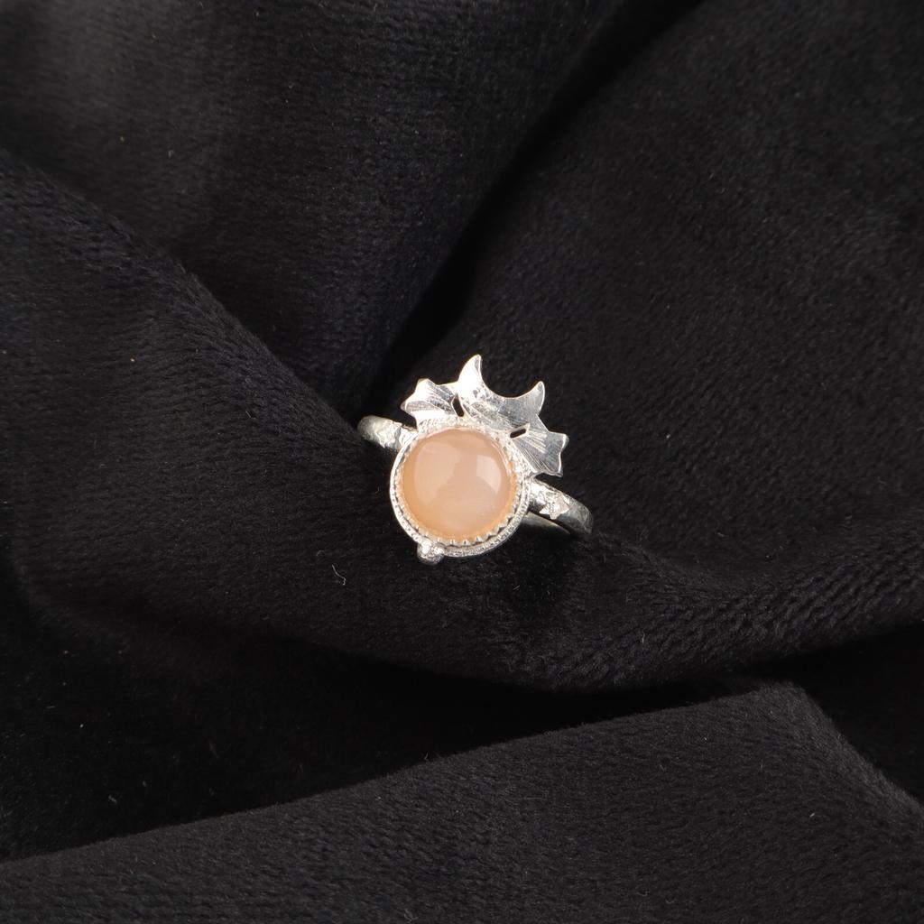 Natural Peach Moonstone Gemstone 925 Sterling Silver Jewelry Handmade Ring Gift RR-67-21