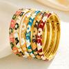 Elegant Enamel Dropped Glaze Flower Texture Closed End Bracelet For Women Retro Gold Copper Metal Bracelet Party Zircon Gifts