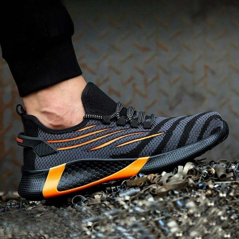 Men's Safety Shoes Work Safety Shoes Breathable Anti-Puncture Protective Shoes Lightweight Sneakers Lace-up Indestructible Boots