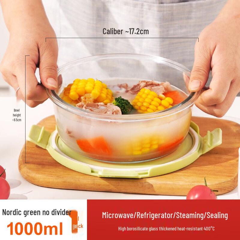 ZISIZ Three-Compartment Glass Lunch Box