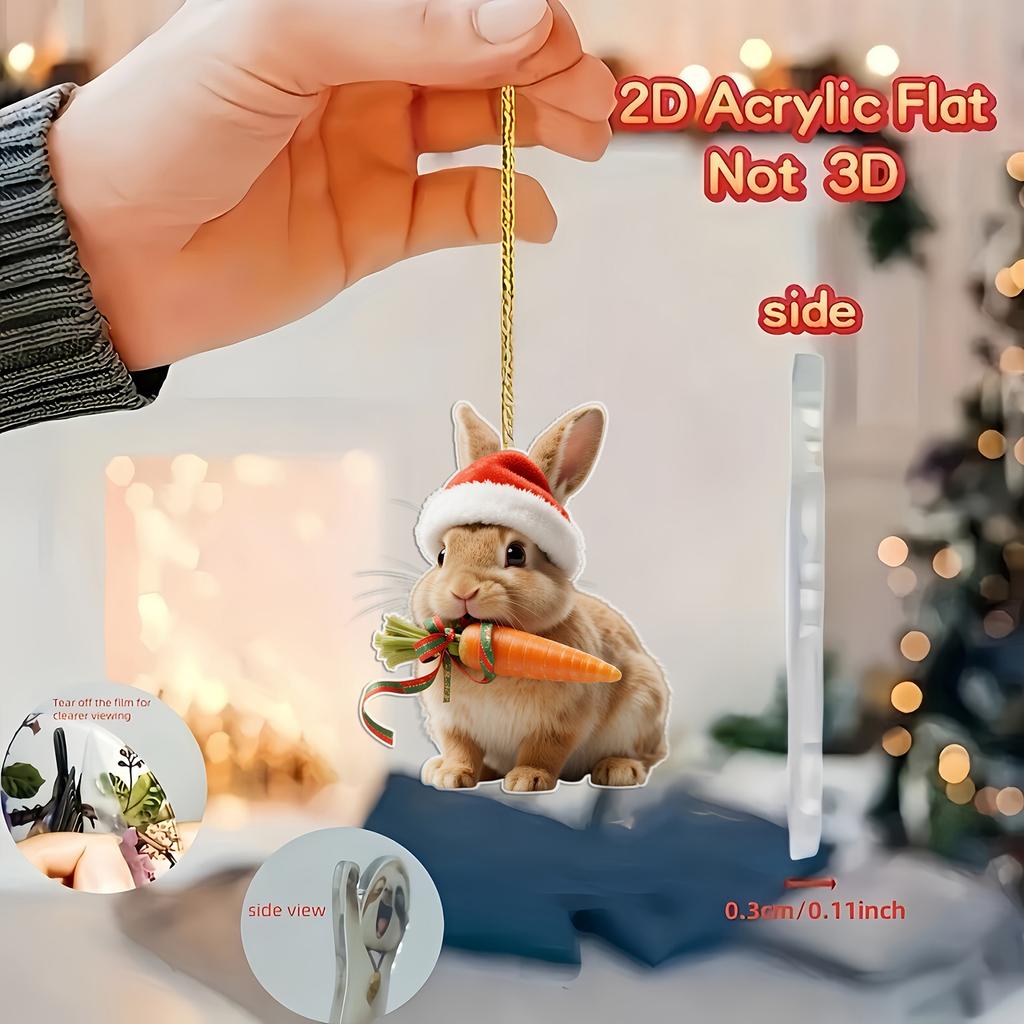 2D Flat Cute Christmas Ornament Acrylic Pendant, Car Rearview Mirror Hanging Decoration Christmas Tree Ornament