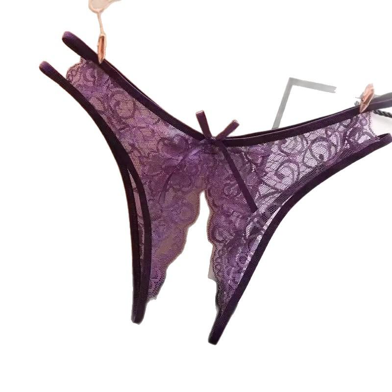 Sexy Lace Open Crotch See-Through Thong - Women's Low-Rise Cutout Panties