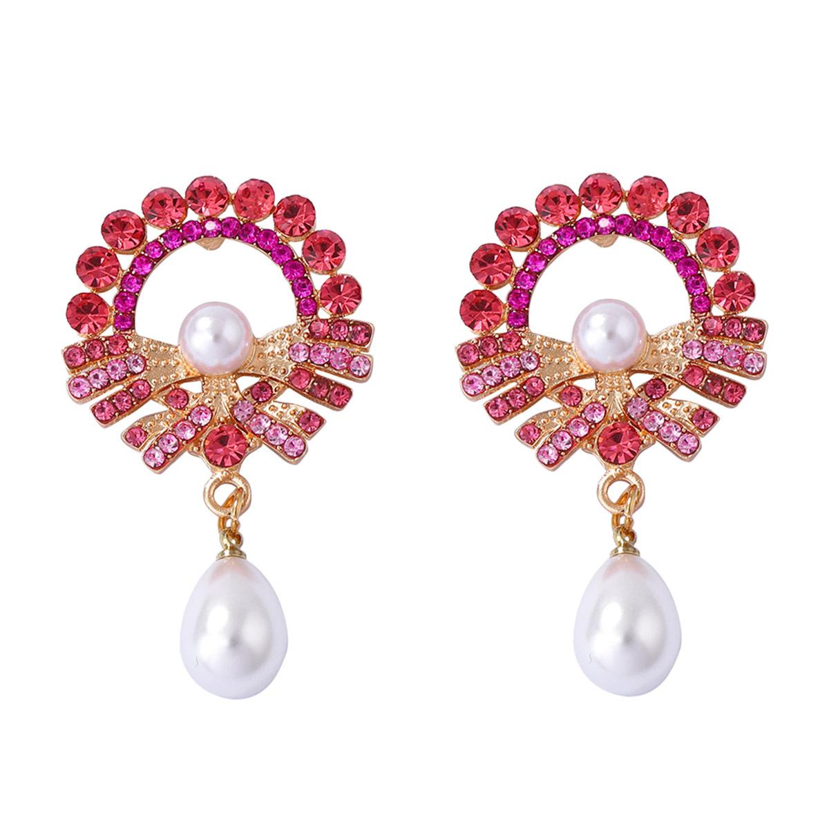 

DIGADAGU Metal Rhinestone Flower Faux Pearl dangle Earrings New Simple Vintage Earrings Women Daily Zircon Accessories розовый