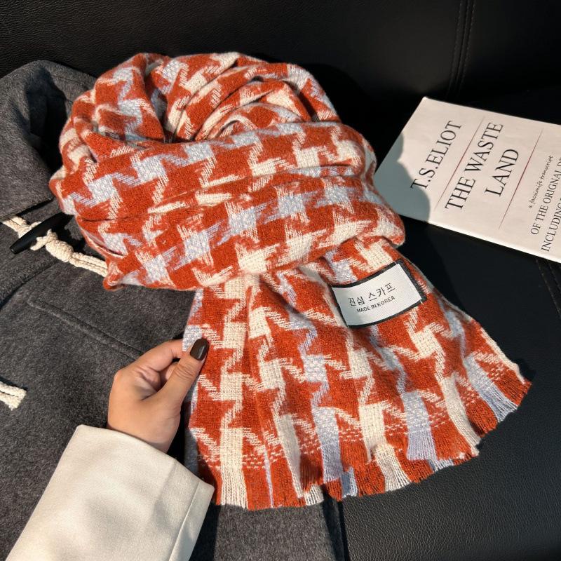 High-End Plaid Shawl for Women - 2025 Autumn/Winter Korean Style Thickened Imitation Cashmere Scarf