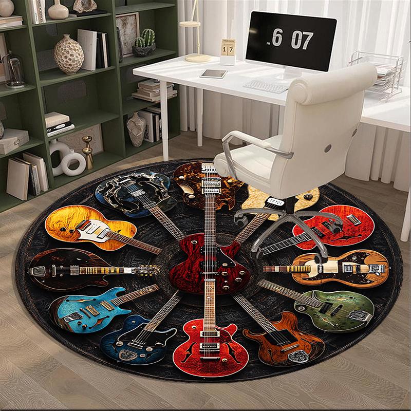 Colorful Guitar Dreams round carpet Chair cushion Round Entryway Rug, Soft Round Rugs for Living Room, Bedroom, Circle Carpet decor gifts