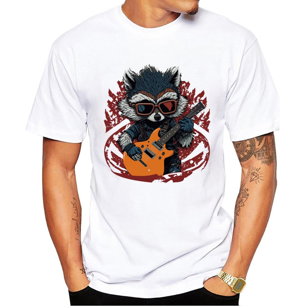 TEEHUB Vintage 3D Cat Play Guitar Men T-Shirt Fashion Streetwear Short Sleeve T Shirts Hipster Music Tee Cool Tops