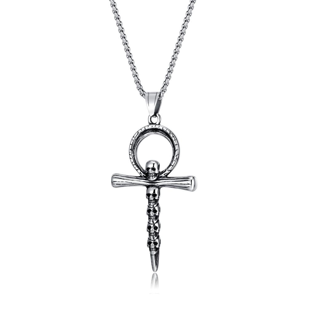 Opk Jewelry Personalized Titanium Steel Casting Cross Pendant Trendy Man Versatile Skull Necklace
