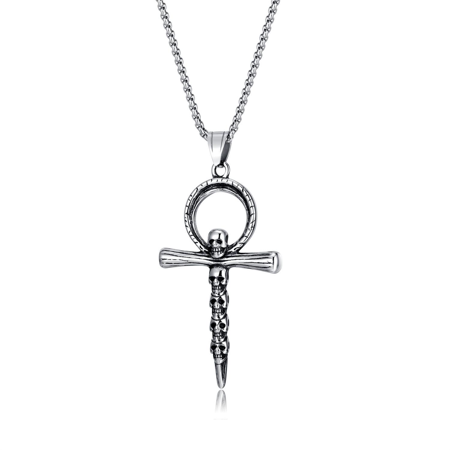 Opk Jewelry Personalized Titanium Steel Casting Cross Pendant Trendy Man Versatile Skull Necklace