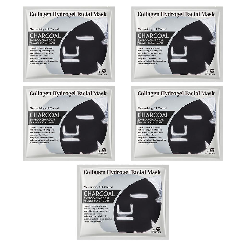 5 Pack Bamboo Charcoal Facial Mask, Hydrating Face Sheet Mask for Women, Moisturizing Skin Care with Nourishing & Firming Complex