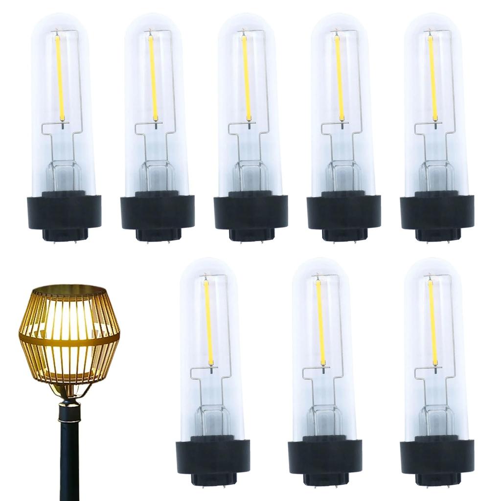 8PCS Solar Light Bulb Replacement 3V Clear Plastic LED Filament Bulbs Warm White Energy Efficient Garden Light for Outdoor Patio Weather Resistant