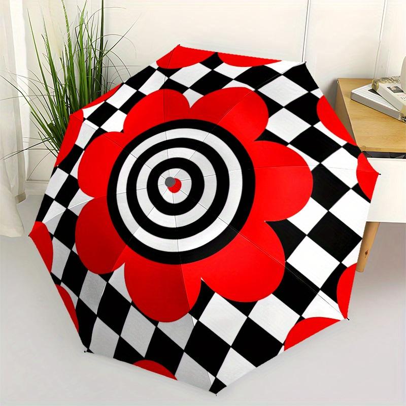 1pc Red Flower Target Automatic Folding Umbrella, Portable & Foldable Design with 8 Ribs, Casual Outdoor Accessory Halloween and Christmas G