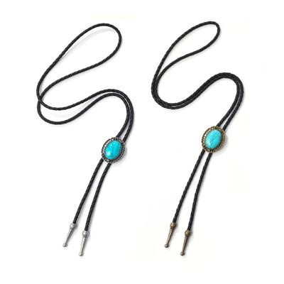 Boho Pattern Shoestring Tie Bola-Tie Western Necktie Cowboy Men Necklace