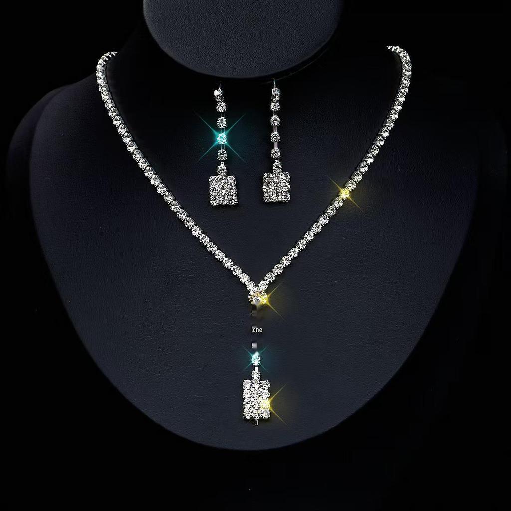 Sparkling Diamond Bridal Necklace & Earrings Set for Wedding and Evening Dress