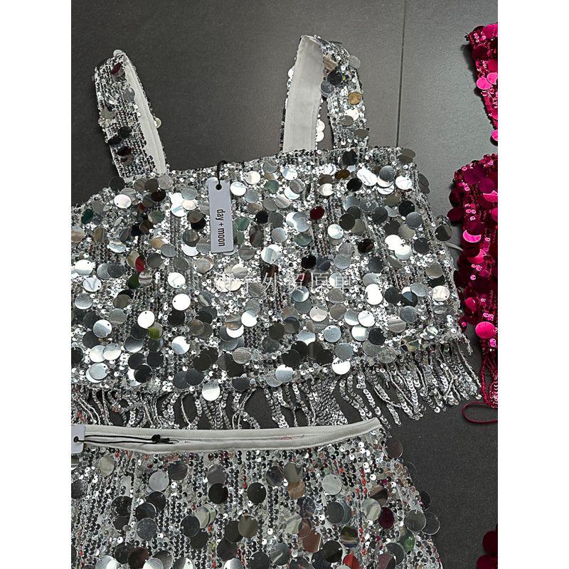 Yanzi Export Day + Big Round Sequin Silver Mirror Sequin Party Music Festival Fashionable Sequin Sexy Suit Female