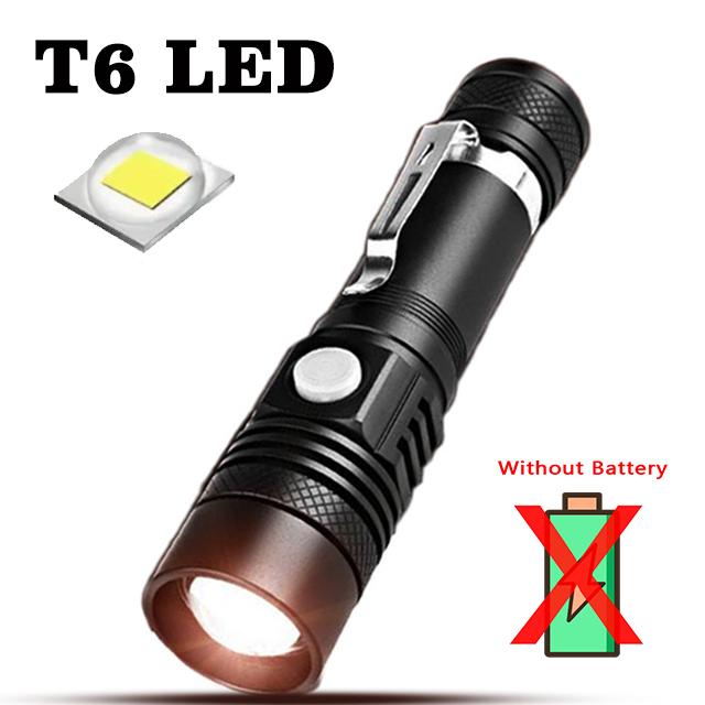 High Power T6 Led Flashlights Zoomable Camping Torch With Pen Clip Waterproof 4 Lighting Modes Multi Function USB Charger
