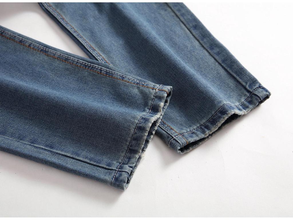 Men's Slim Fit Straight Jeans with Cat Whisker Distress, Large Sizes Available