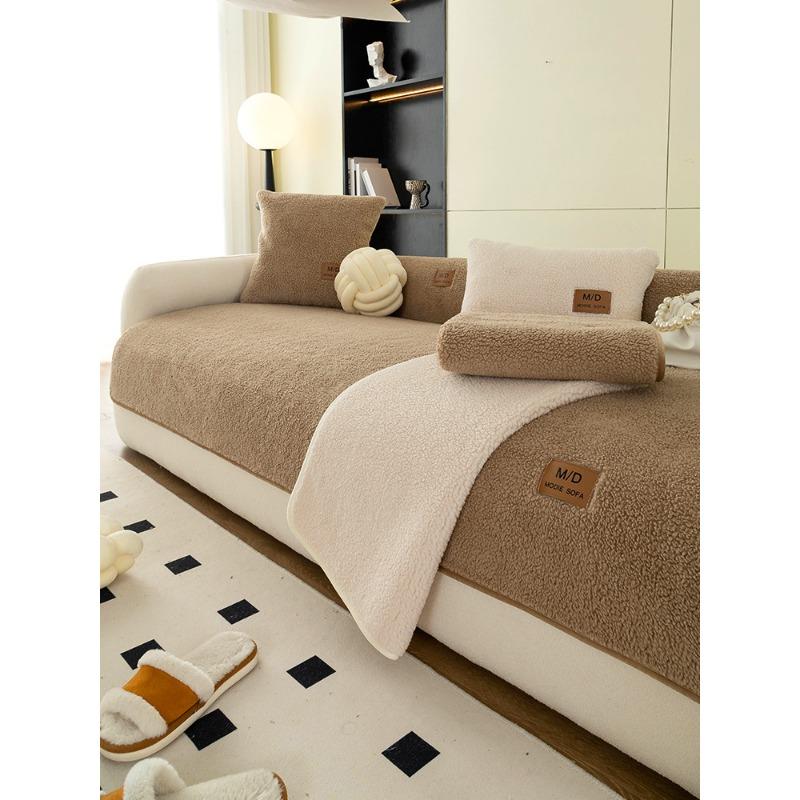 Plush Sofa Cushion Autumn Winter Thick Warm Cushion High-Grade Non-Slip Leather Sofa Special Cover Cover