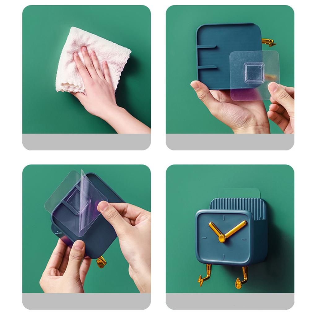 Wall Mounted Storage Box PP Clock Shaped Multifunctional Container with Hooks for Dormitory Bedside