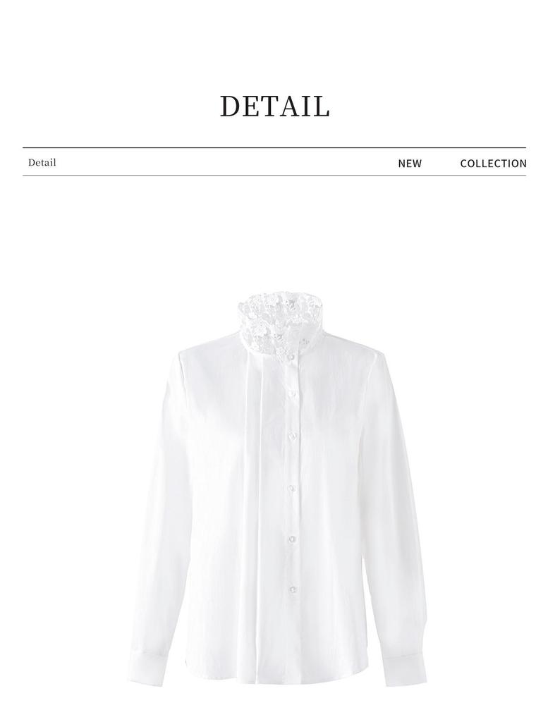 Women's Retro Lace Collar Long Sleeve High-Density Cotton Shirt - Spring New Arrival