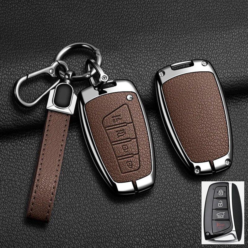 Zinklegierung Leder Auto Schlüsselhülle Hyundai Grand Santa Fe 3Dm Ix45 Ix35 Genesis Dh Grandeur Azera Hg Equus Schlüsselhülle