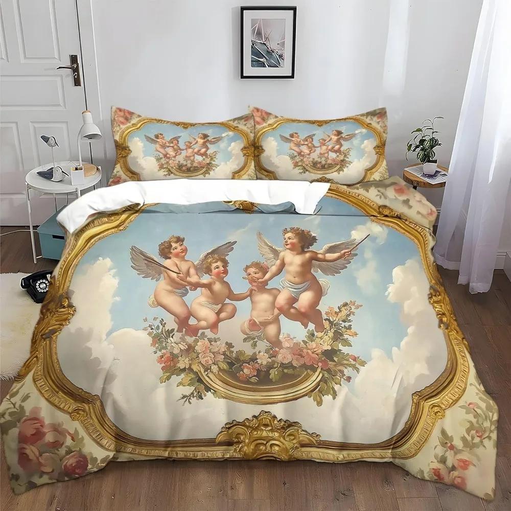 Grosstor Unisex Retro Angel Antique Roman Art Bed Linen,Microfibre Bedding Sets, Children's Bed Linen For Teenagers Adult 3-Piece Duvet Cover