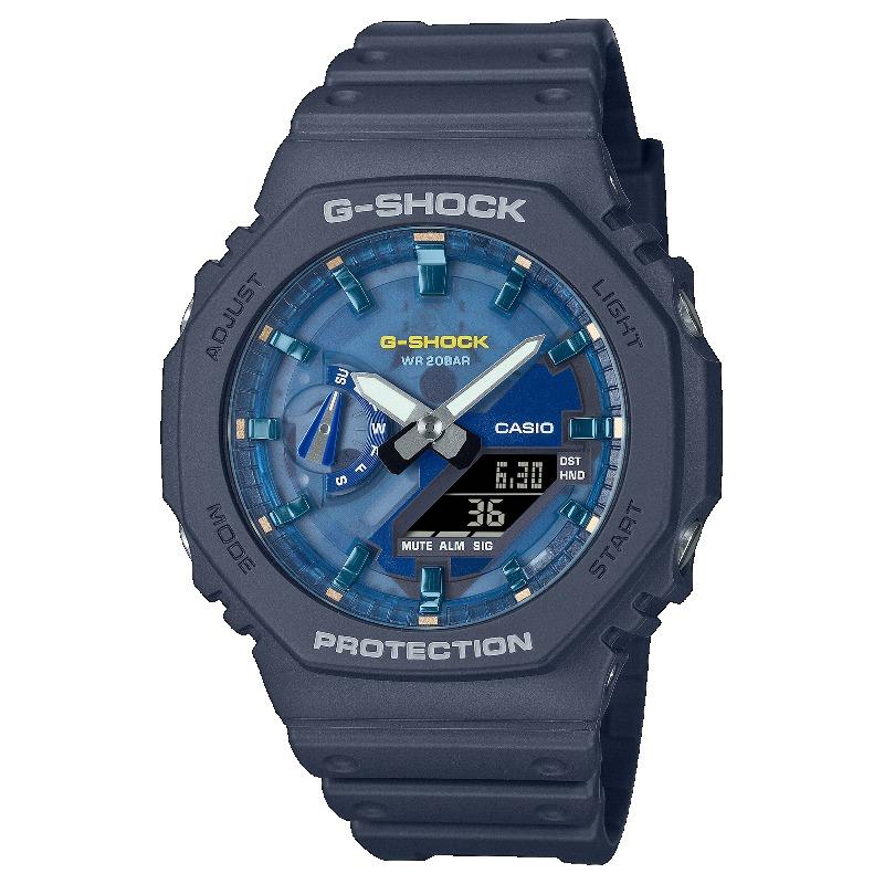 Casio G-SHOCK Men s Resin 200M Water Resistant Analog Shock Resistant Quartz Watch GA-2100AS-2A синий
