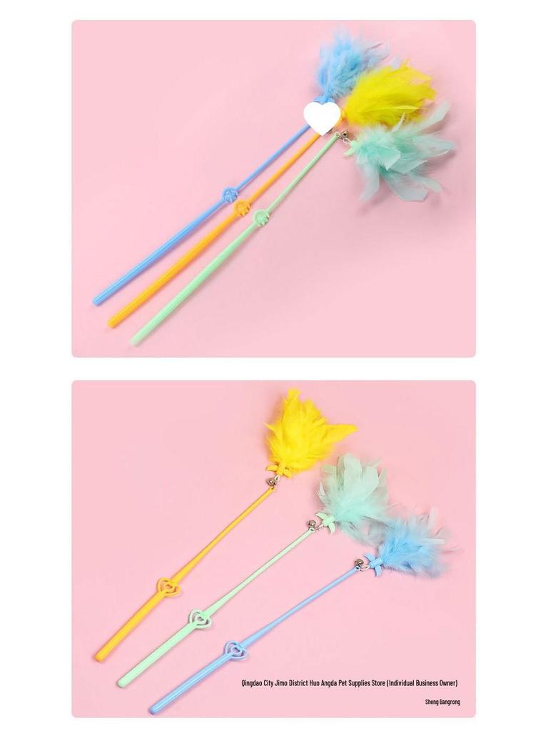 Fairy Cat Teaser Wand with Bell and Bite-Resistant Feather - Cat Toy Kitten Supplies, Free Shipping