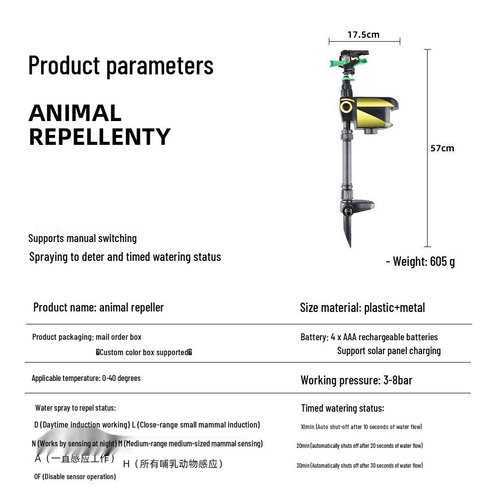 Garden Solar Waterproof Sensor Sprinkler & Remote-Controlled Animal Repeller