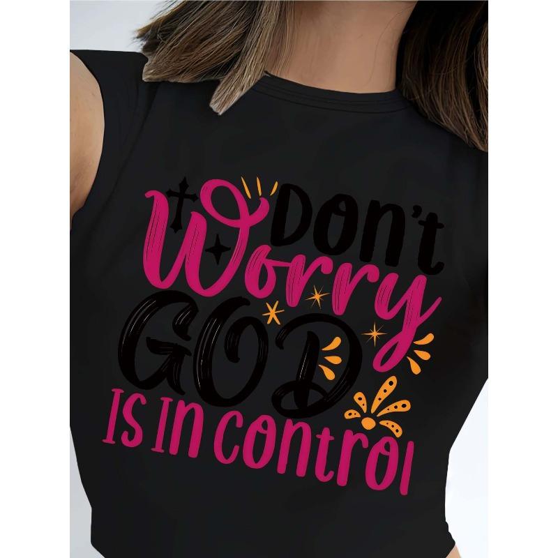 

Casual Fashion Printed T-Shirt | Women S Trendy Base Shirt, Daily Outing, All Seasons, Crew Neck, Short Sleeve, Multiple Colors Available, M чёрный