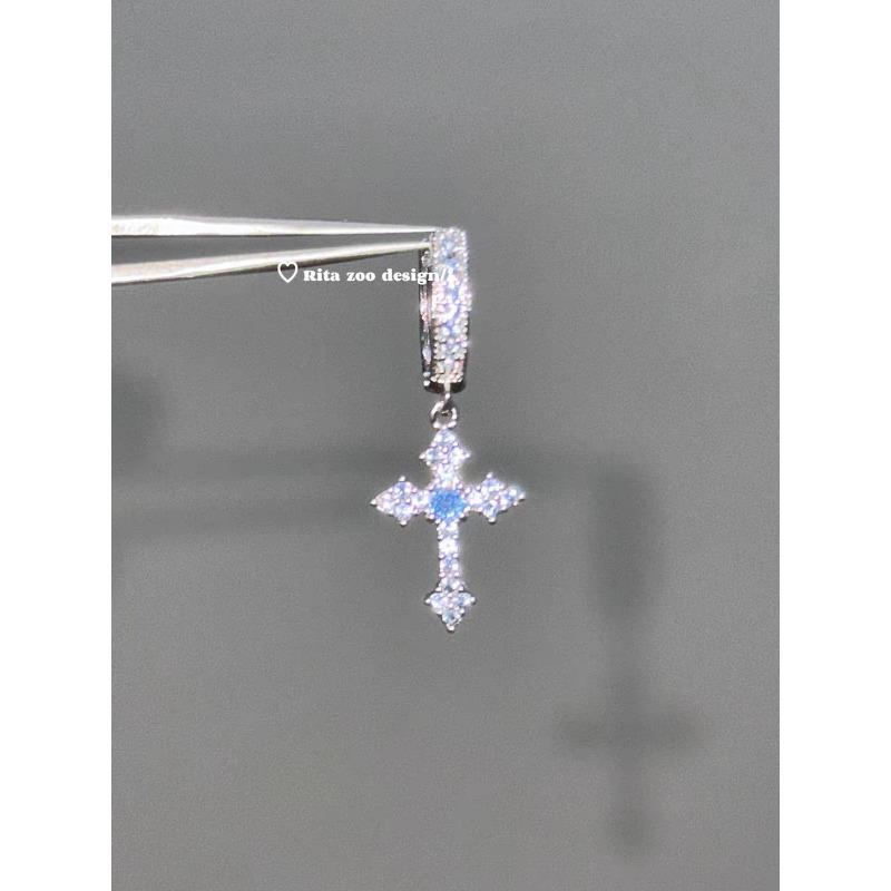 Gothic Vintage Colorful Rhinestone Cross Hoop Earrings Unique Exquisite