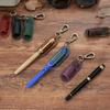 Luxury Genuine Leather 1 Slots Pen Case with Removable Pen Tray Holder Keychain Case Office School Supplies Pouch Creative Gift