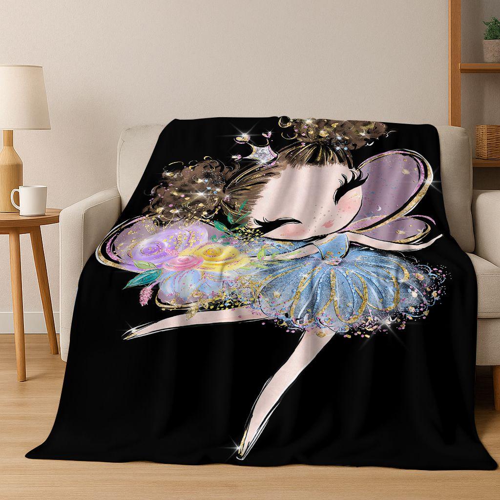 Elegant Ballet Dacing Girl Ballerina Cartoon Flannel Blanket,Cozy Soft Throw Blanket for Home Bedroom Bed Sofa Cover Gift Kids