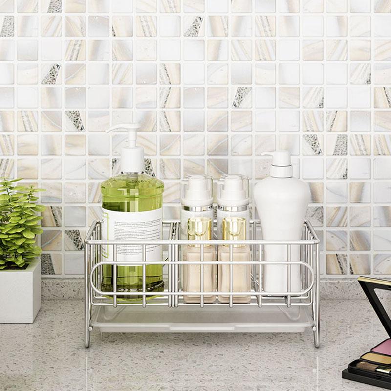 Organizzatore Caddy per Lavello da Appoggio Porta Spugna Spazzola Sapone con Vaschetta di Drenaggio Acciaio Inossidabile per Cucina